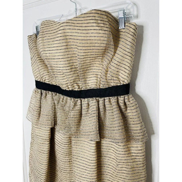 BCBGeneration Dress 8 Ribbed Gauze Chiffon Tiered Strapless Texture Peplum Party - Picture 2 of 12